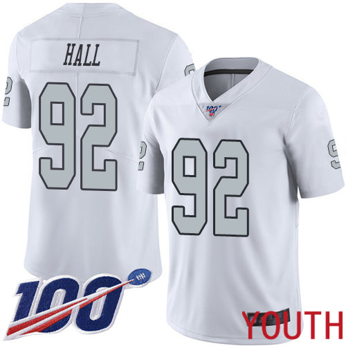 Oakland Raiders Limited White Youth P J Hall Jersey NFL Football 92 100th Season Rush Vapor Untouchable Jersey